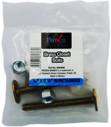 BOLTS CLOSET BRASS 5/16 X 3-1/2 W/RETAINERS